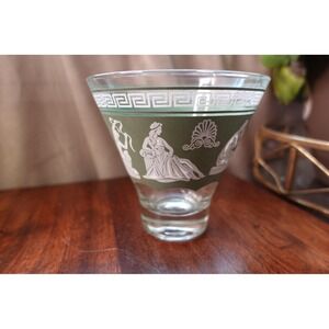 Vintage Grecian theme green‎ and white Fluted glass bowl